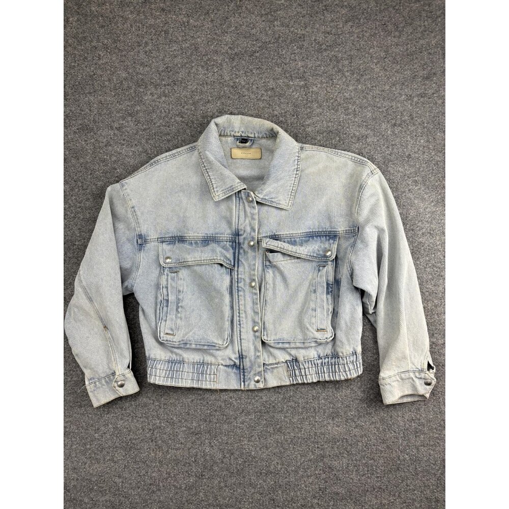 BLANKNYC Jacket Womens Medium Blue Denim Cropped Snapโ Button Utility Pockets
